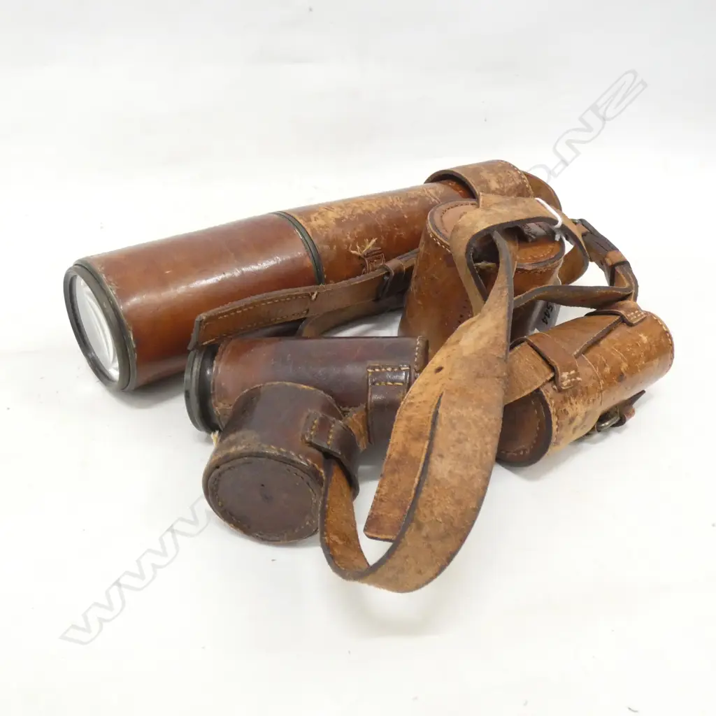 ANTIQUE TELESCOPE LEATHER CASE L.305mm Image 1++