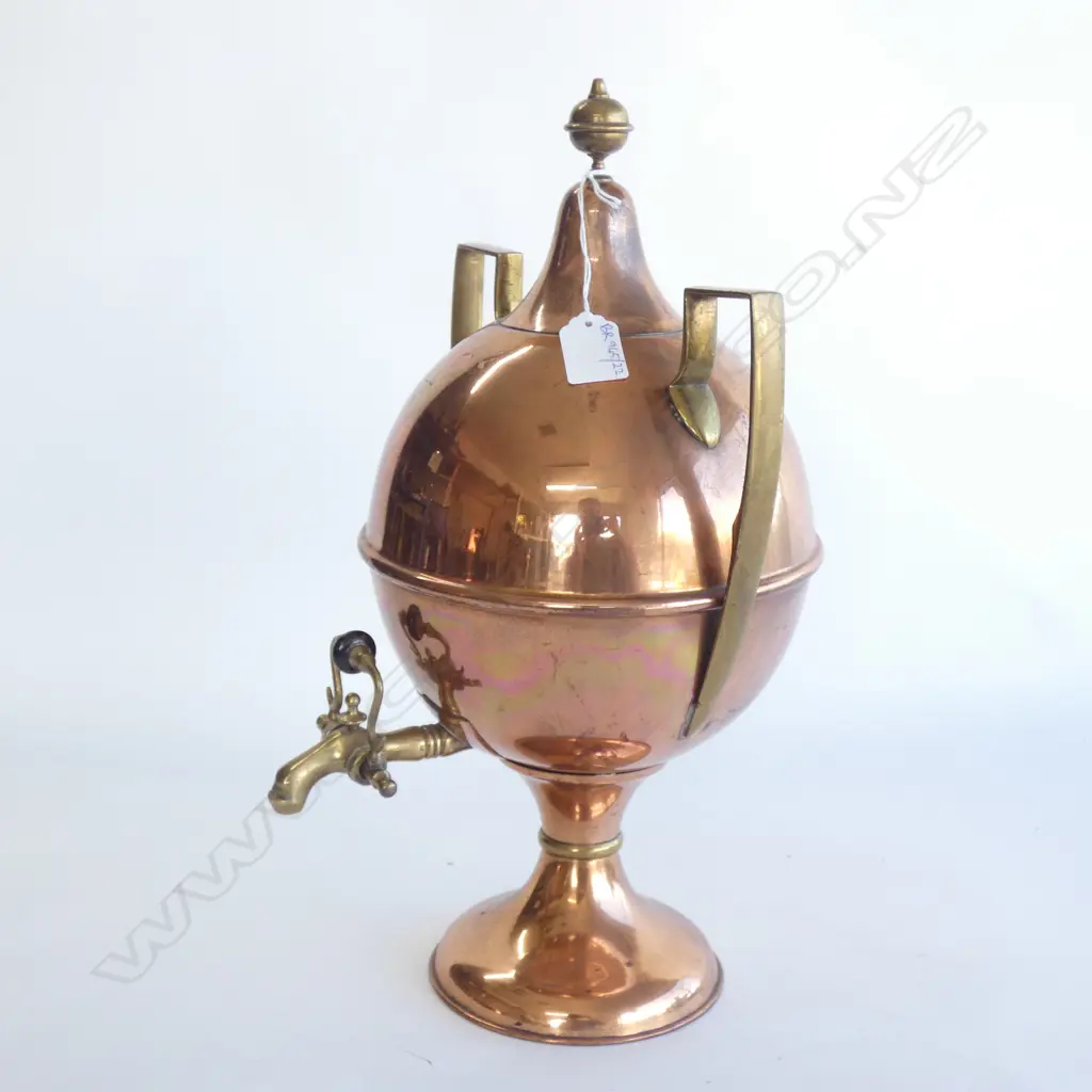COPPER & BRASS TEA URN ON STAND H.400mm Image 1++