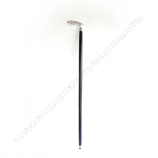 WALKING STICK; EBONY & STEEL JAGUAR H.930mm