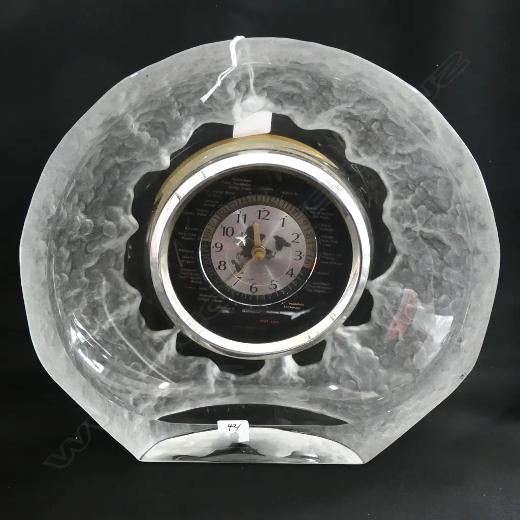 FROSTED GLASS WORLD TIME CLOCK 280mm dia Image 1++