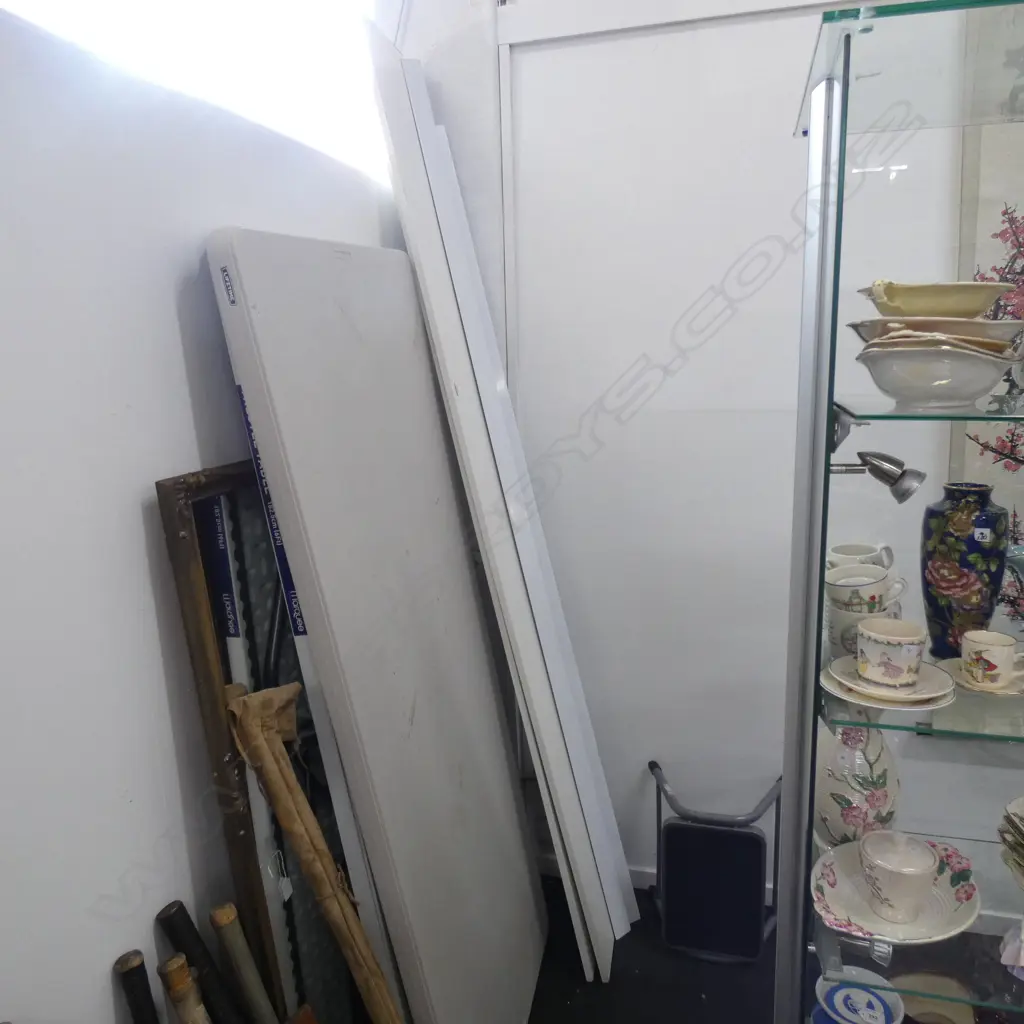2 MELAMINE SHELFS WITH METAL BRACKETS L APPROX 2400 MM Image 1++