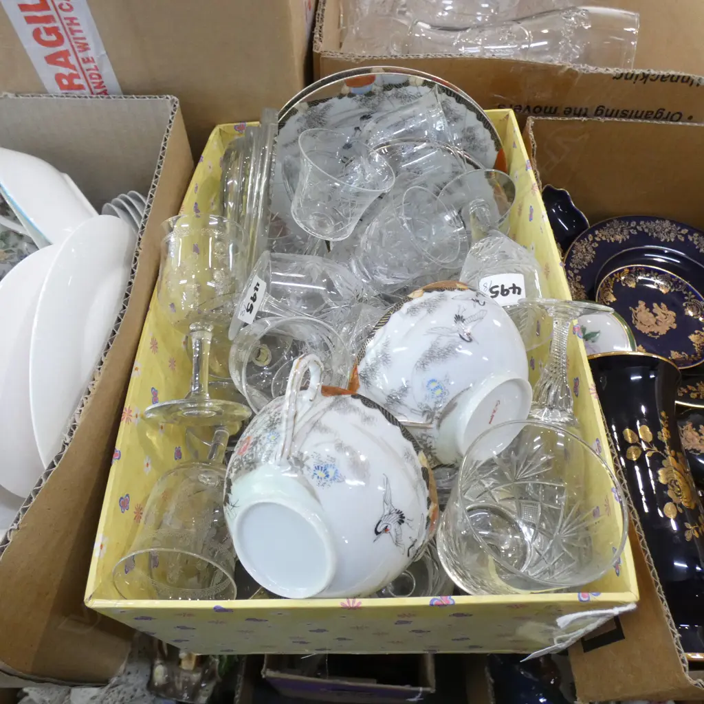 BOX LOT ASST. CRYSTAL GLASSES + 2 TRIOS  Image 1++