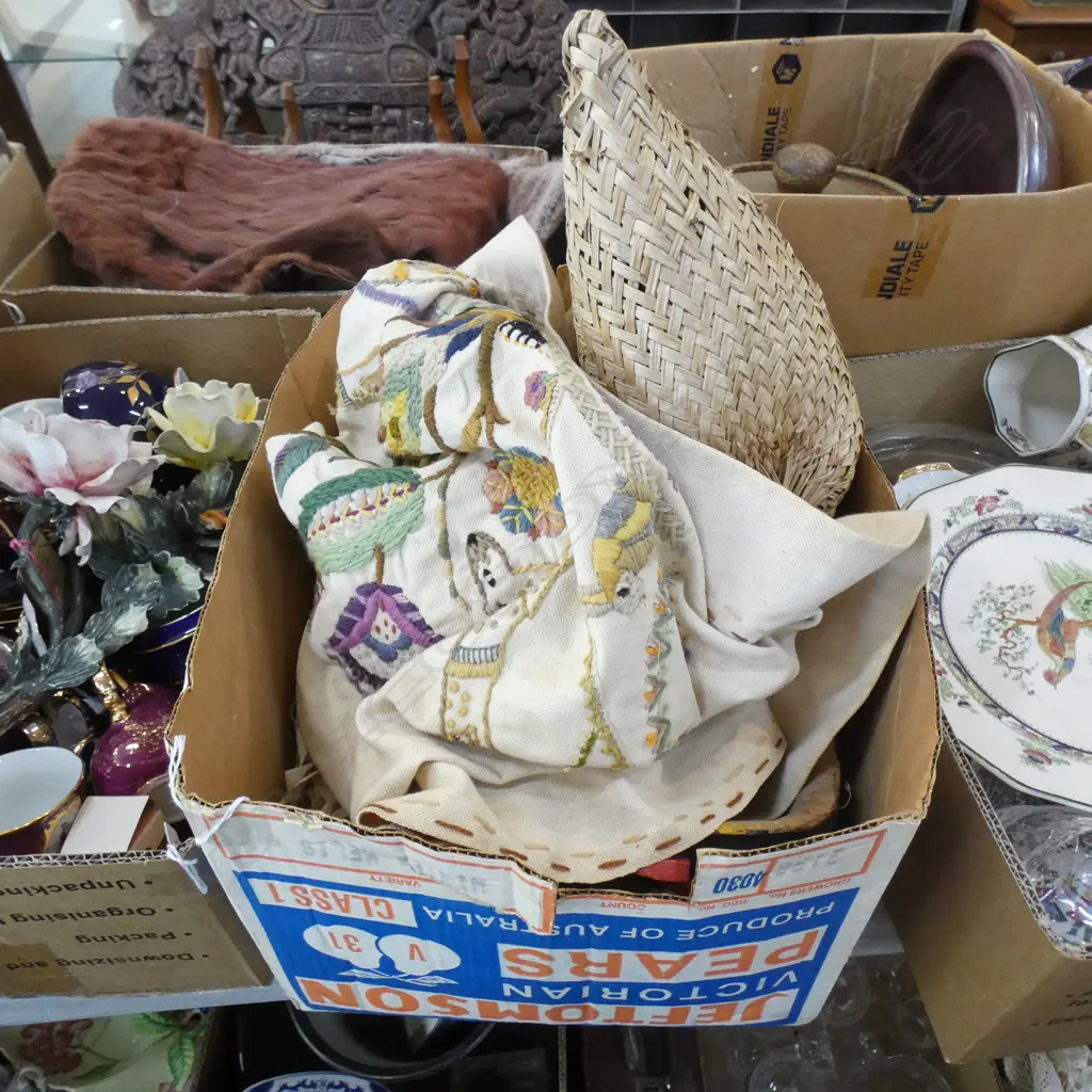 BOX LOT MASKS, CREWEL WORK PANEL ETC Image 1++