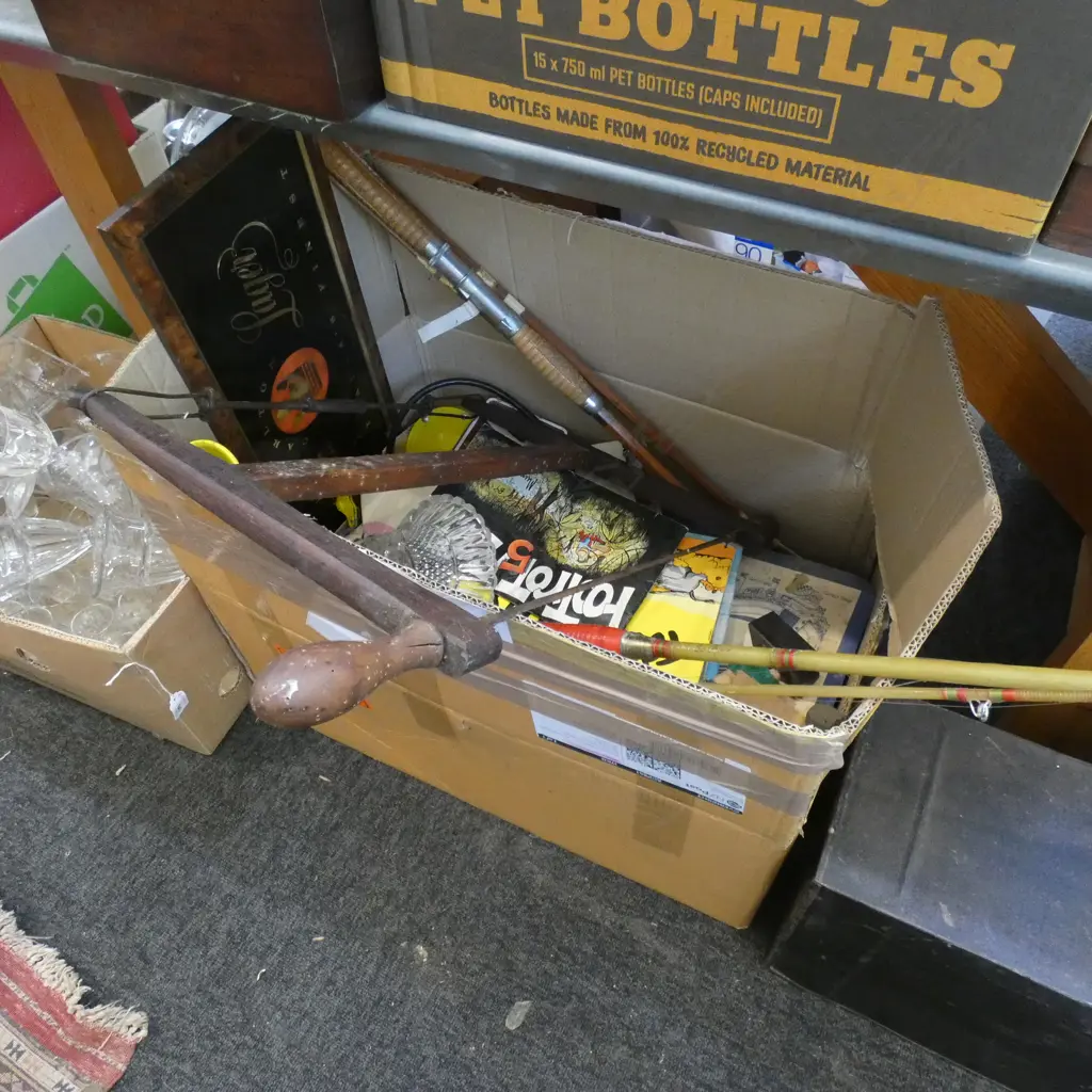 BOX LOT FISHING RODS, SAW, FOOTROT FLATS ETC Image 1++