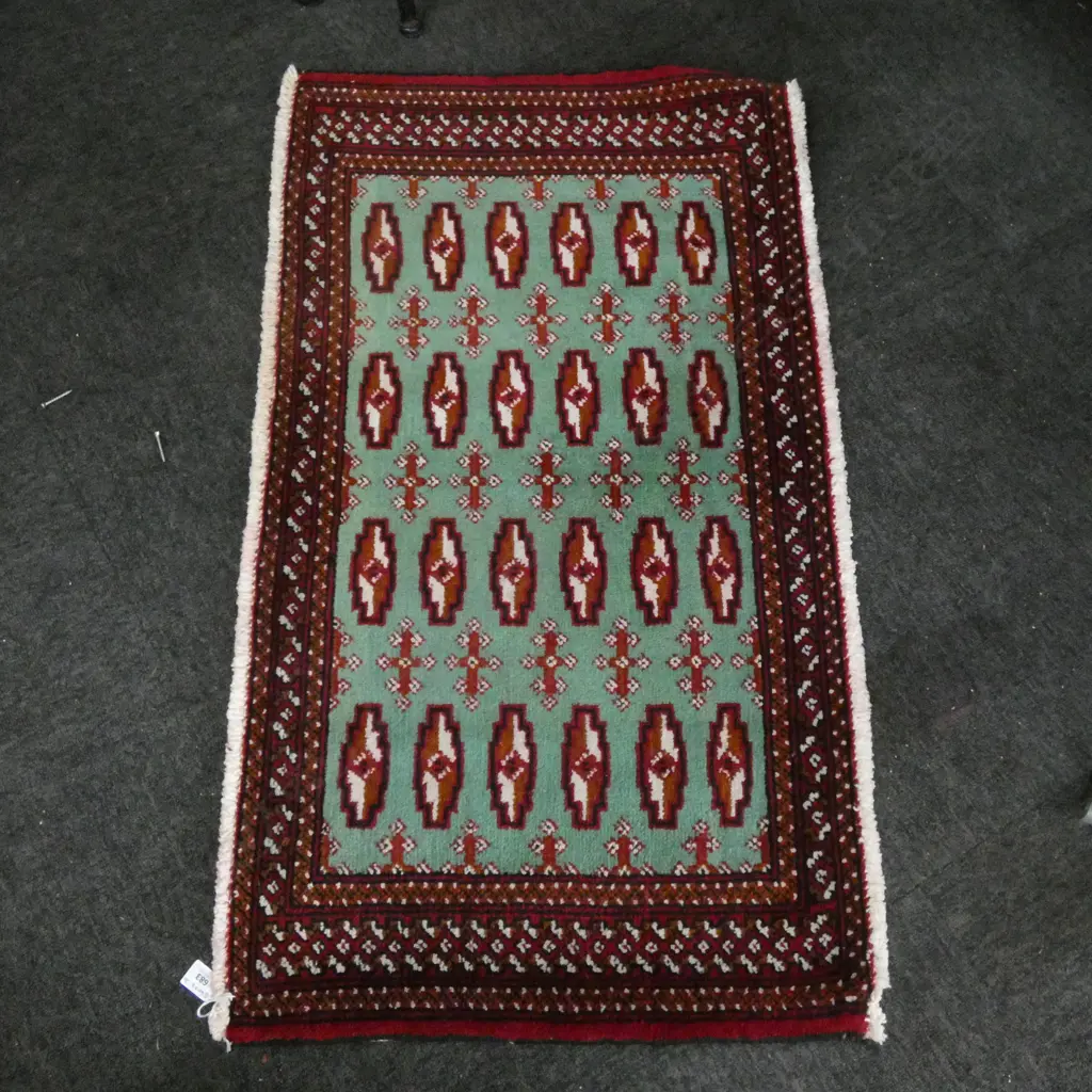 #54A PERSIAN TURKOMAN HAND KNOTTED RUG 107 X 60 CM Image 1++