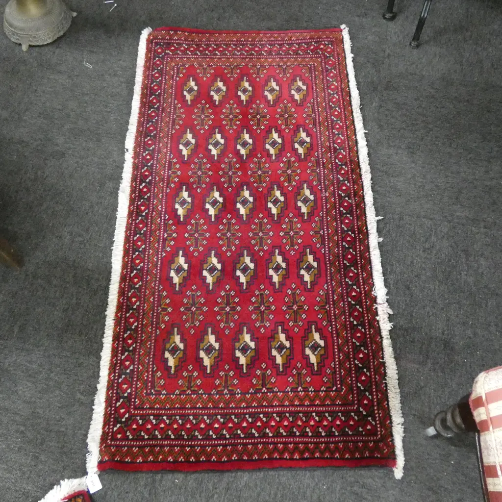 #158G PERSIAN TURKOMAN HAND KNOTTED RUG 130 X 61 CM Image 1++