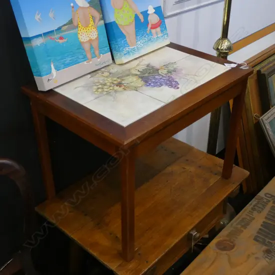 SM OCCASIONAL TABLE - R. RATHBONE TILES IN WOODEN FRAME   560 X 405MM