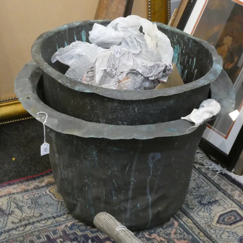 2 OLD COPPER LAUNDRY TUBS 580mm dia Image 1++