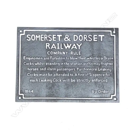 'SOMERSET & DORSET RAILWAY...' CAST IRON PLAQUE 295x400mm