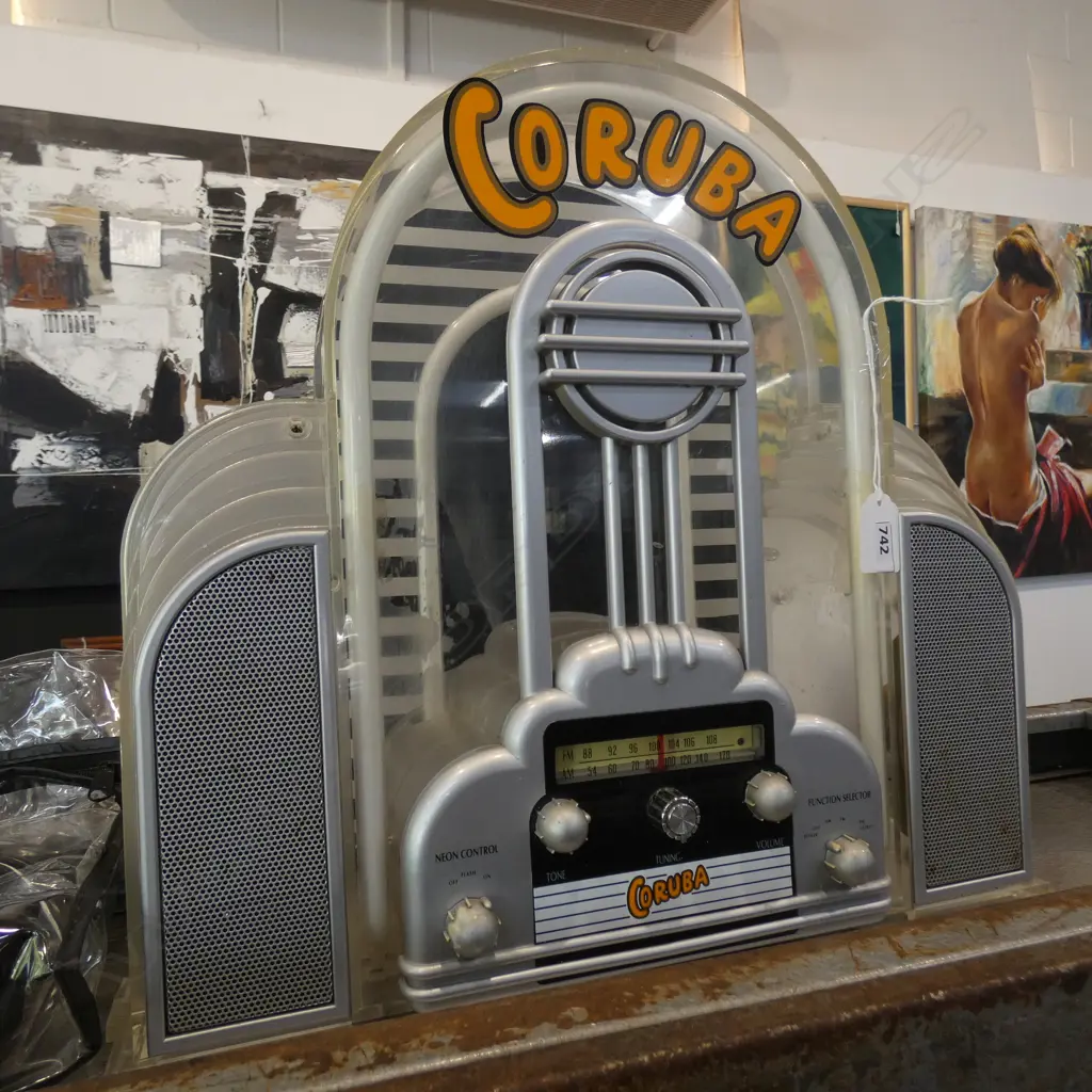 VINTAGE STYLE CLEAR PLASTIC 'CORUBA' RADIO H.380mm W.420mm Image 1++