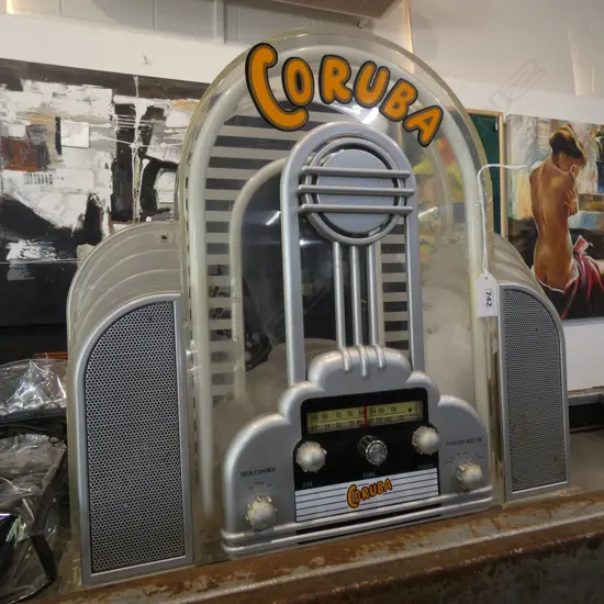 VINTAGE STYLE CLEAR PLASTIC 'CORUBA' RADIO H.380mm W.420mm