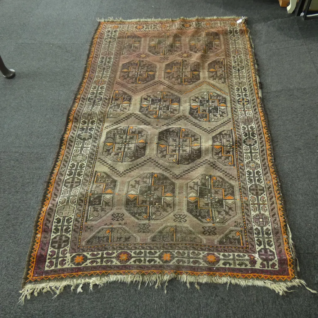 SEMI ANTIQUE TURKOMAN RUG SOME WEAR PURPLE COLOURWAY 1950 x 1110mm Image 1++