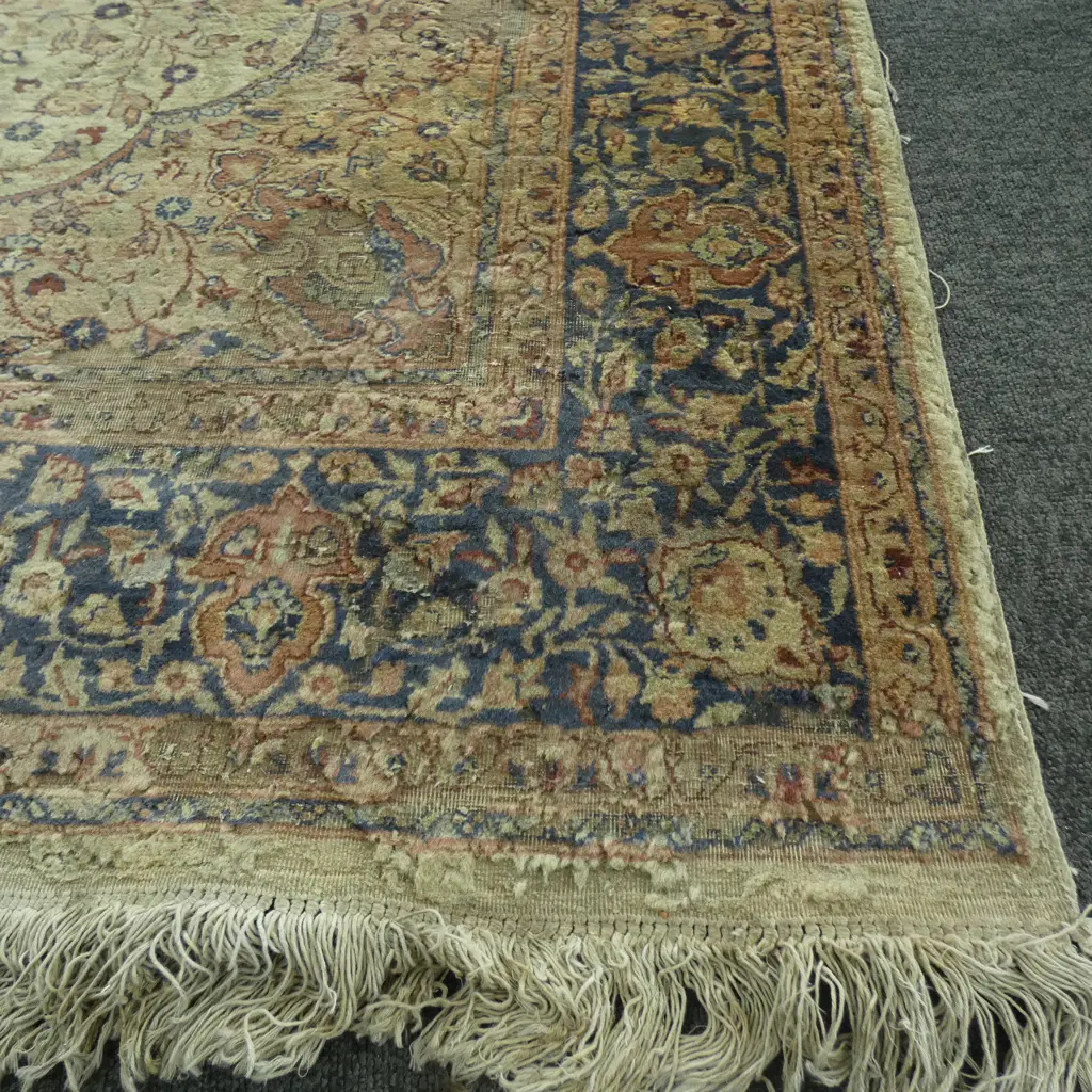 PERSIAN HANDKNOTTED RUG KUM TYPE SOME INSECT DAMAGE 2440 x 1540mm Image 1++