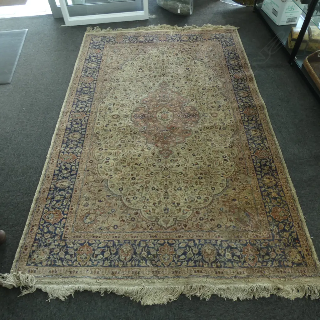 PERSIAN HANDKNOTTED RUG KUM TYPE SOME INSECT DAMAGE 2440 x 1540mm Image 1++