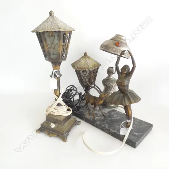 3 OLD TABLE LAMPS; 1 BRASS BALLERINA L 345MM  SOME A/F