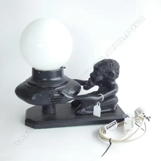 CARVED WOODEN AFRICAN MAN LAMP W.310mm