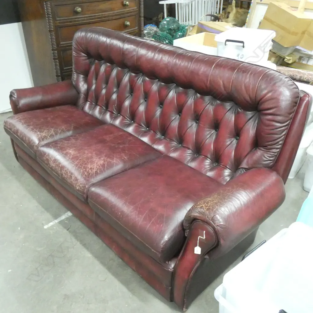 ASTLEY MAROON LEATHER CHESTERFIELD SOFA W.2000mm Image 1++