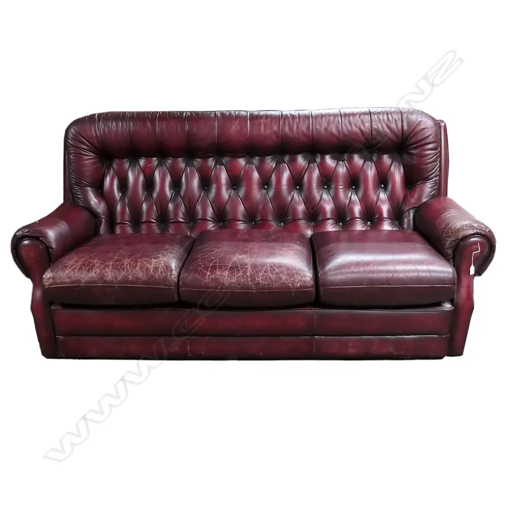ASTLEY MAROON LEATHER CHESTERFIELD SOFA W.2000mm Image 1++