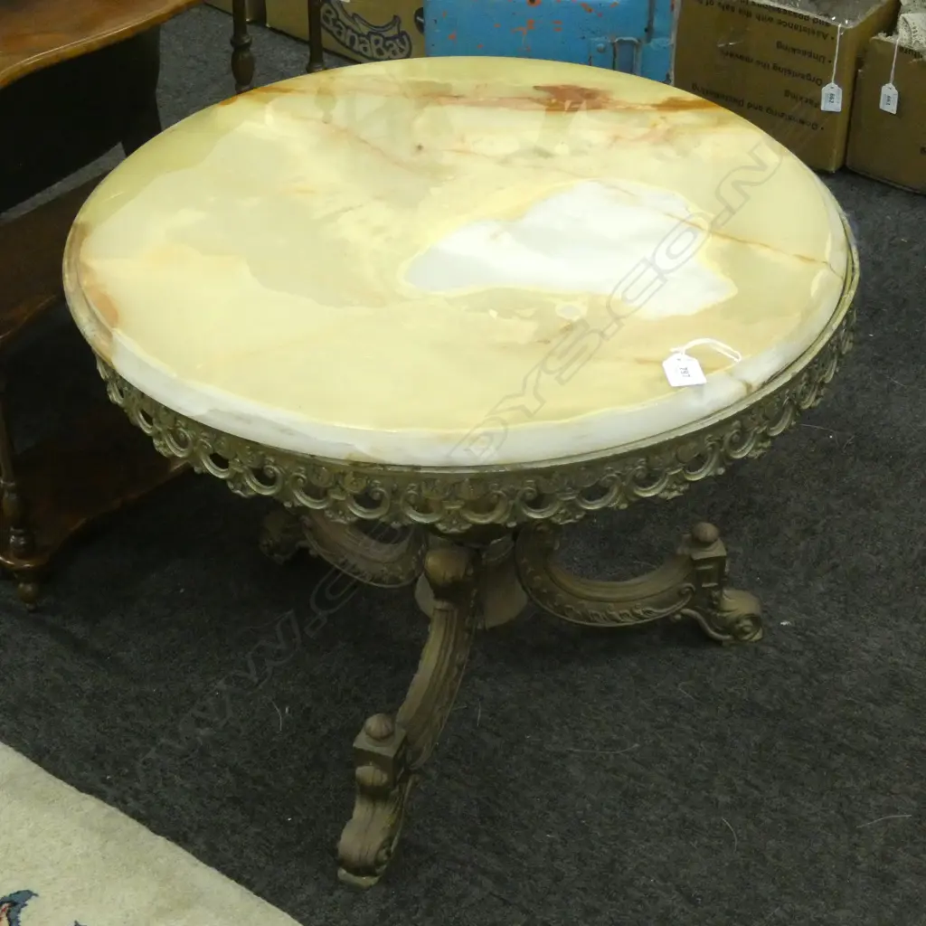 MARBLE TOPPED SIDE TABLE 600mm dia Image 1++