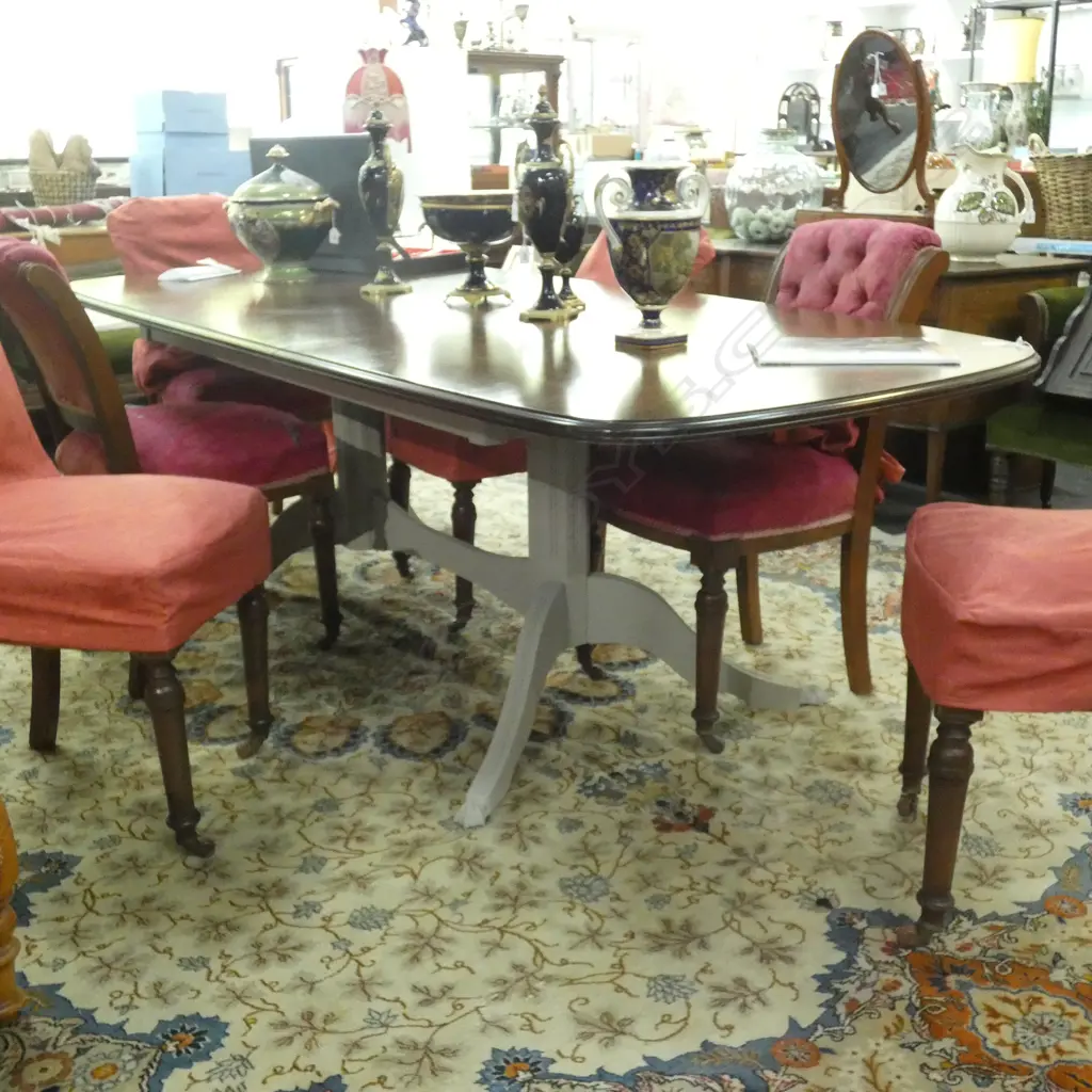 REGENCY STYLE MAHOGANY EXTENDABLE DINING TABLE GREY PAINTED LEGS  Image 1++