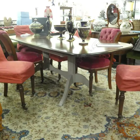REGENCY STYLE MAHOGANY EXTENDABLE DINING TABLE GREY PAINTED LEGS 