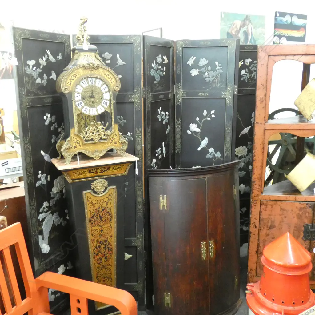 LGE ORIENTAL 6 PANEL BLACK LACQUER SCREEN STONE ETC Image 1++