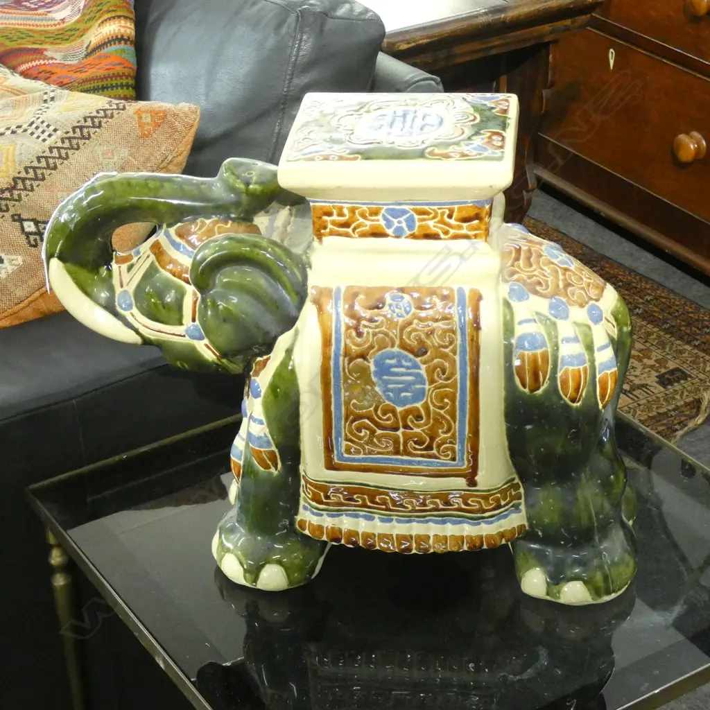 LRG GREEN ELEPHANT STOOL H.435mm Image 1++