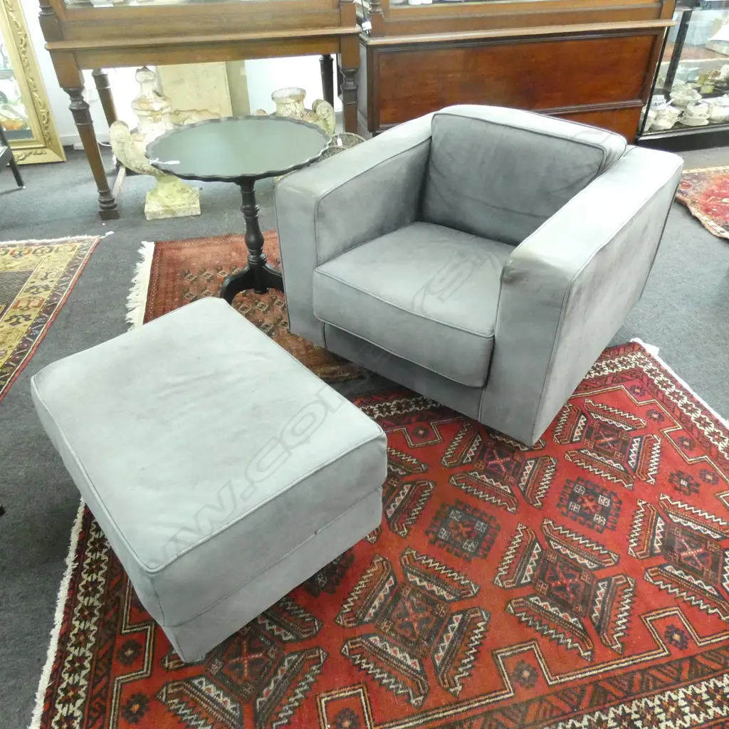 GREY DEER HIDE CONTEMPARY ARMCHAIR WITH OTTOMAN Image 1++
