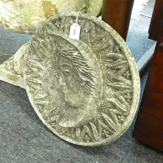 CONCRETE MOON GARDEN PLAQUE 355mm dia