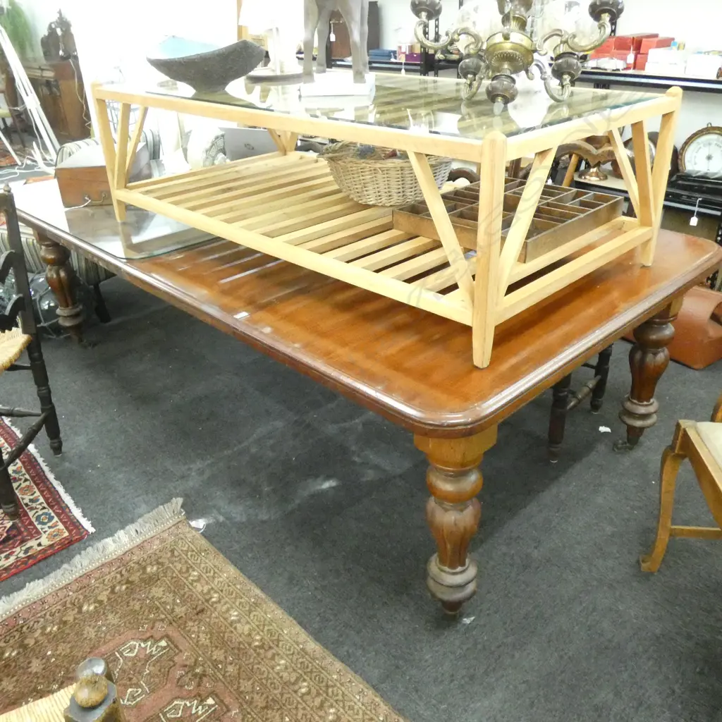 VICTORIAN EXTENSION DINING TABLE GLASS TOP + 2 LEAVES & CRANK Image 1++