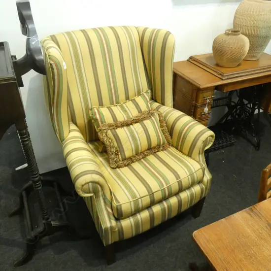 YELLOW UPHOLSTERED WING BACK CHAIR