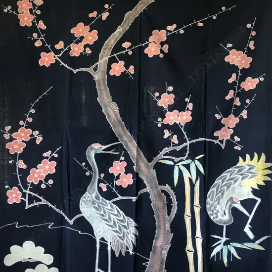VINTAGE JAPANESE TSUTSUGAKI TEXTILE w. 2 CRANES & PRUNUS 1480x1300mm (16)