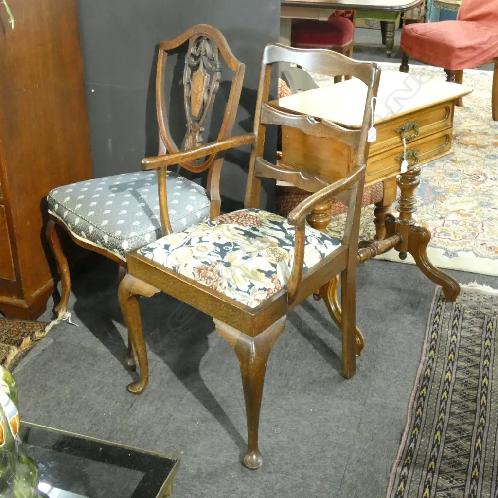 OAK CARVER CHAIR, TAPESTRY SEAT Image 1++