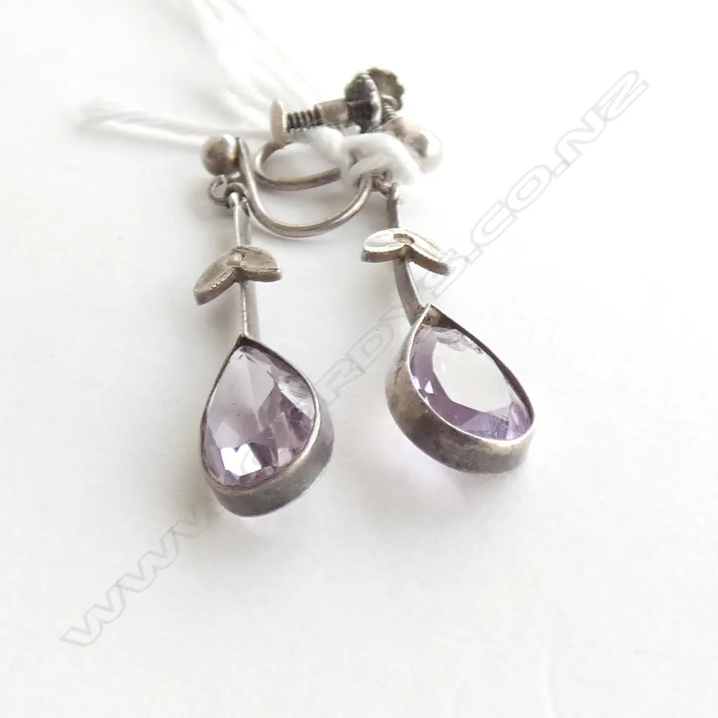 (20143) VINTAGE SILVER AMETHYST PR EARRINGS Image 1++
