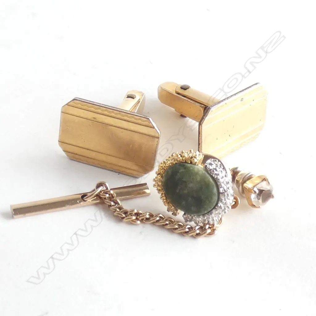 PR GOLD PLATE CUFFLINKS + 1 OTHER & STUD Image 1++