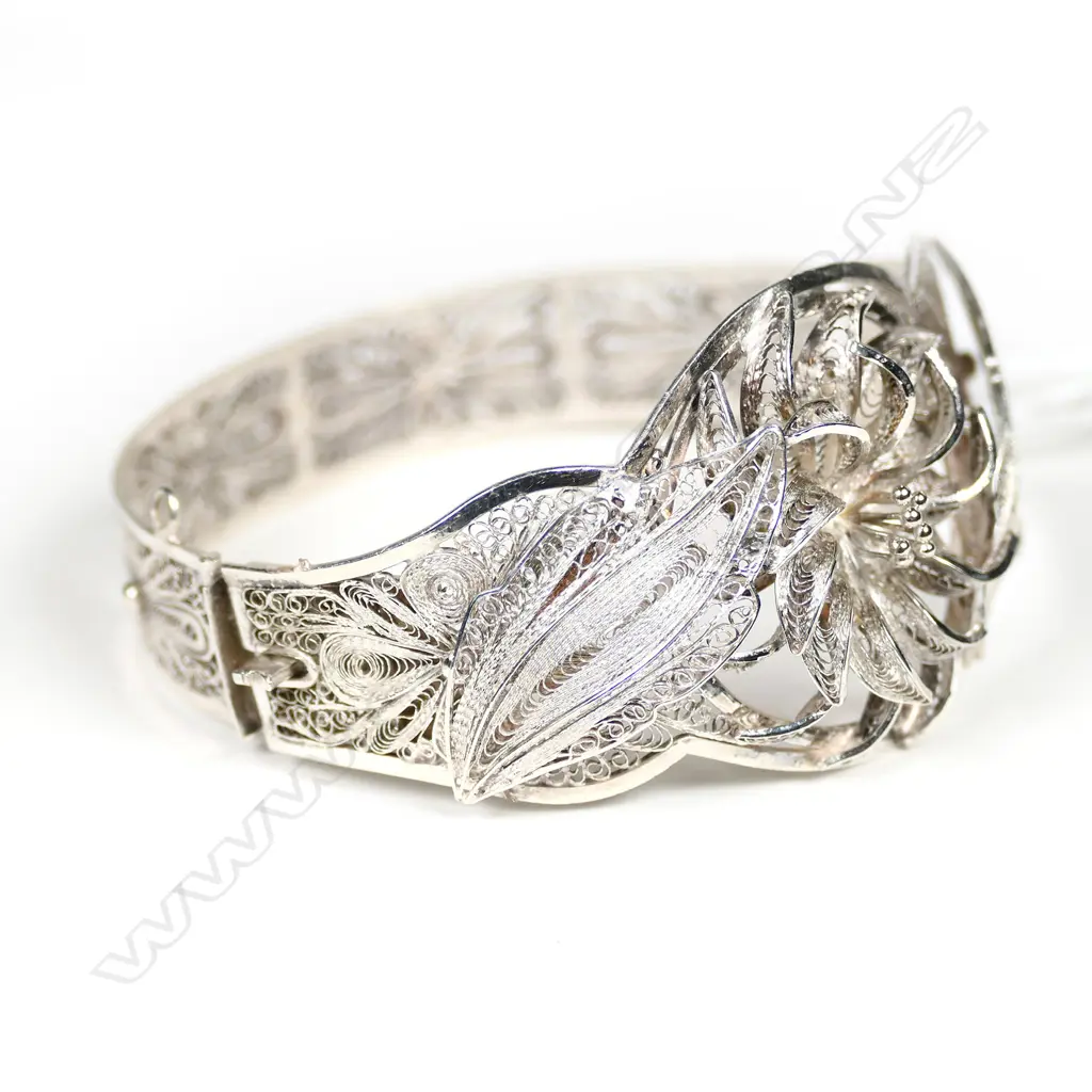 SILVER FILIGREE BANGLE FLORAL DESIGN 14.5G Image 1++