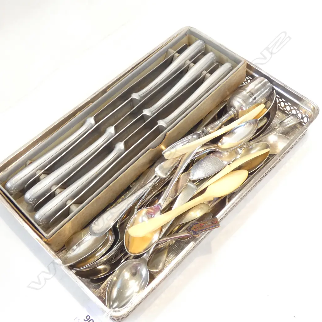SILVER PLATE TRAY OF OLD CUTLERY  Image 1++