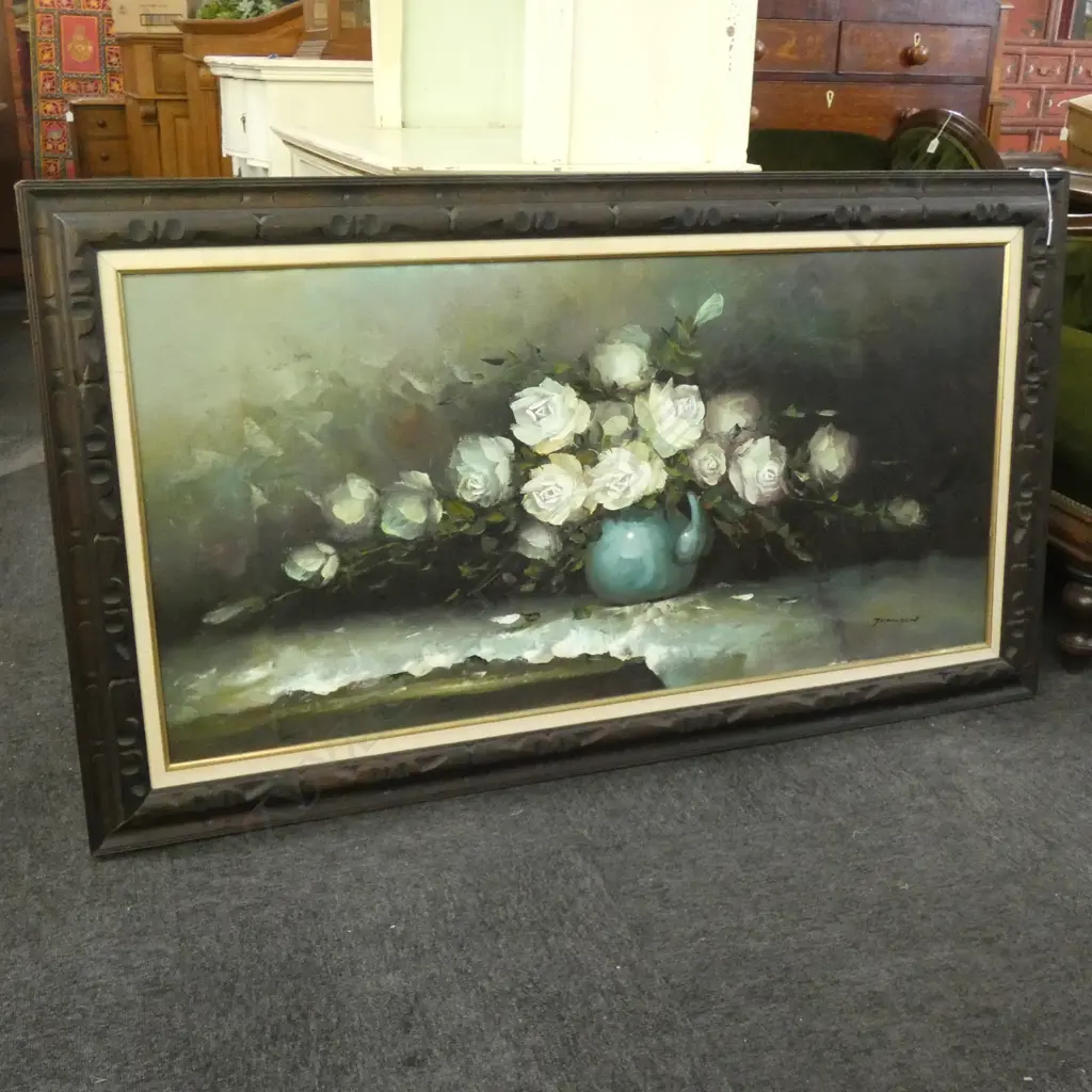OIL ON CANVAS STILL LIFE SIGNED JOHNSON l 1420 mm Image 1++