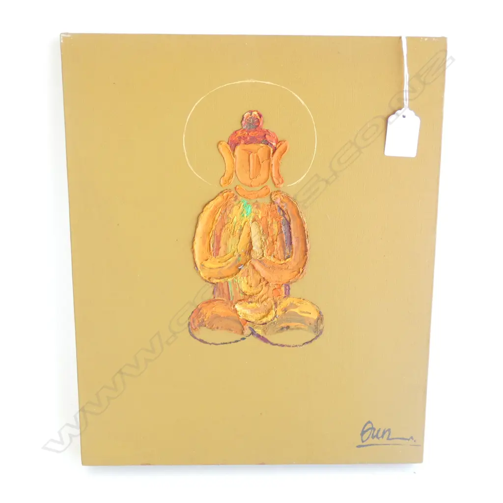'QUN' CHINESE ARTIST OIL ON CANVAS SEATED BUDDHA Image 1++