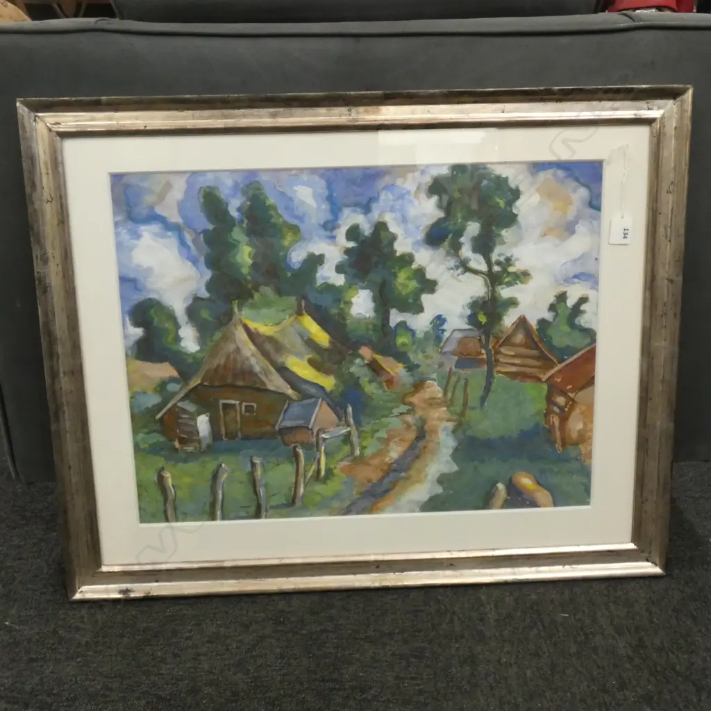 H SCHUUVNAI ? 1999 ACRYLIC FARM BUILDINGS 410 X 540mm. Image 1++