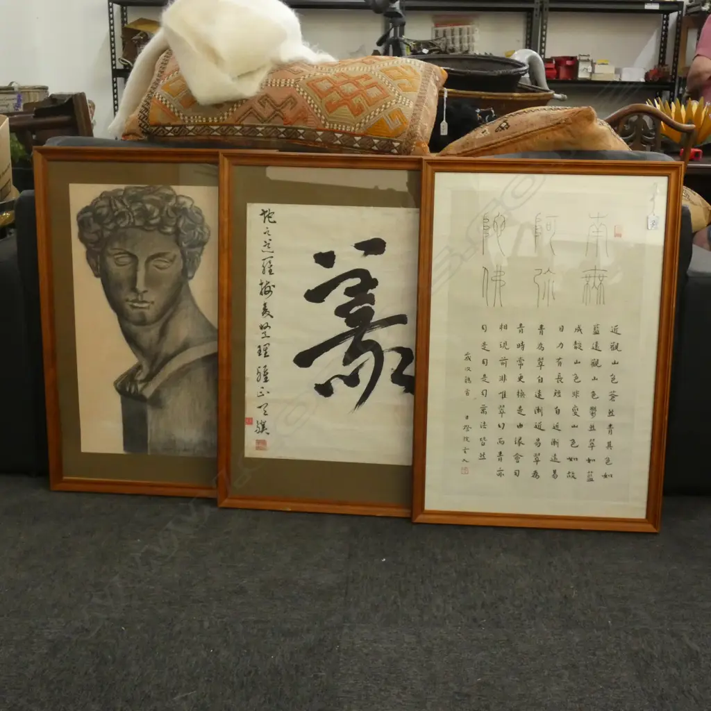 3 CHINESE INK & CHARCOAL ARTWORKS... Image 1++