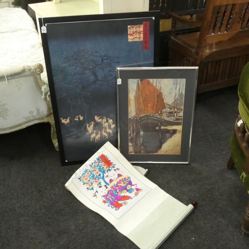FRANCIS HODGKINS PRINT 'RED SAILS' + LARGE JAPANESE PRINT 890x590mm + SCROLL Image 1++
