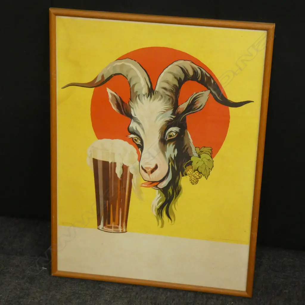 VINTAGE ADVERTISTING PRINT; GOAT w. BEER 550x405mm Image 1++