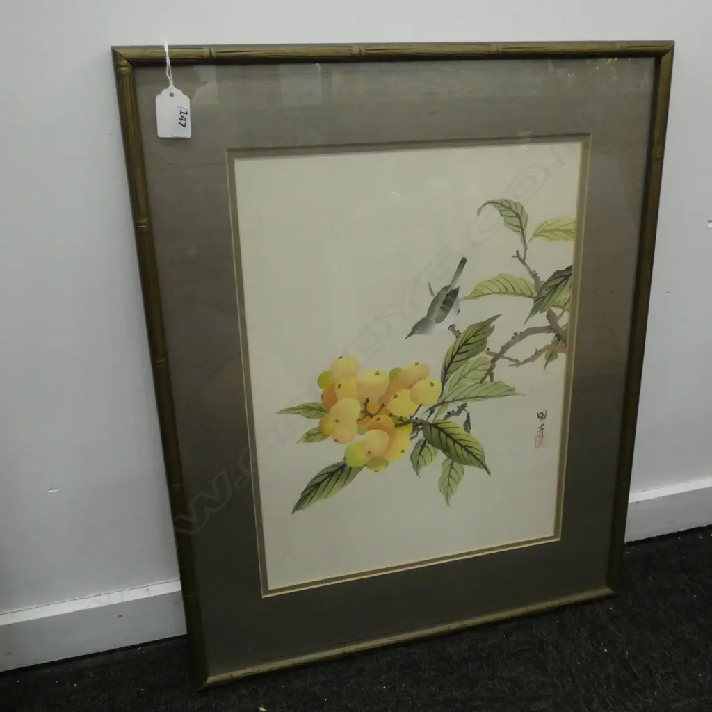 CHINESE W/C BIRD w. YELLOW BERRIES 400x300mm Image 1++