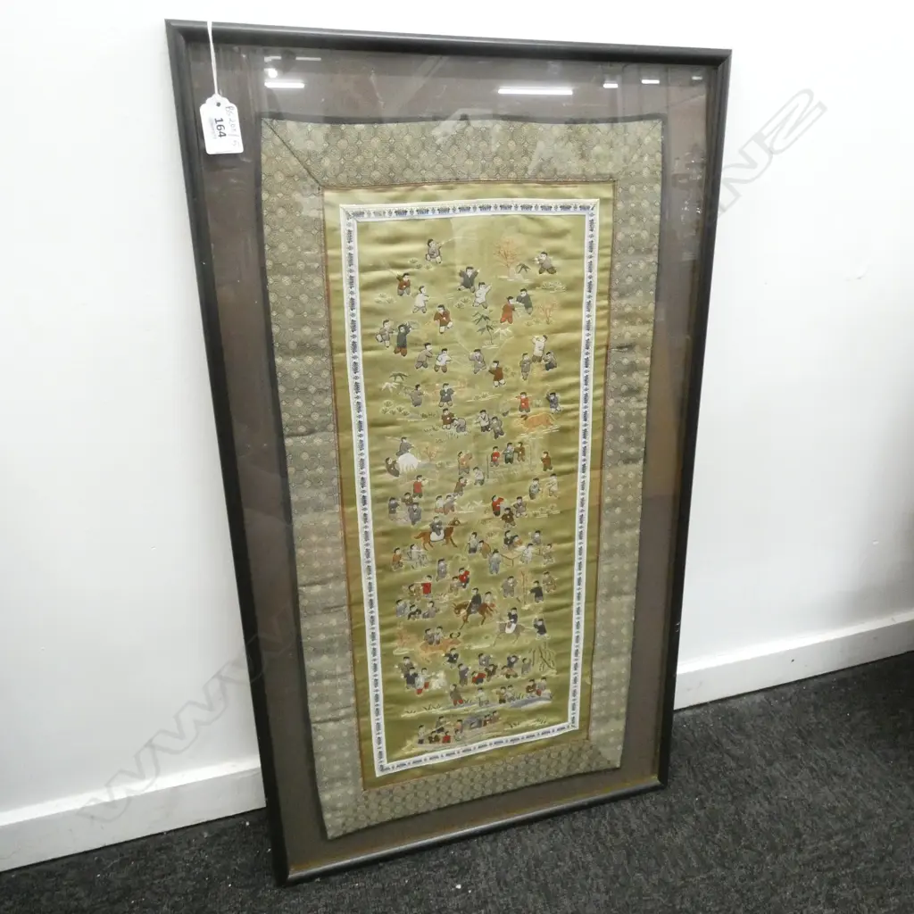 LARGE FRAMED ORIENTAL EMBROIDERY 660x335mm Image 1++