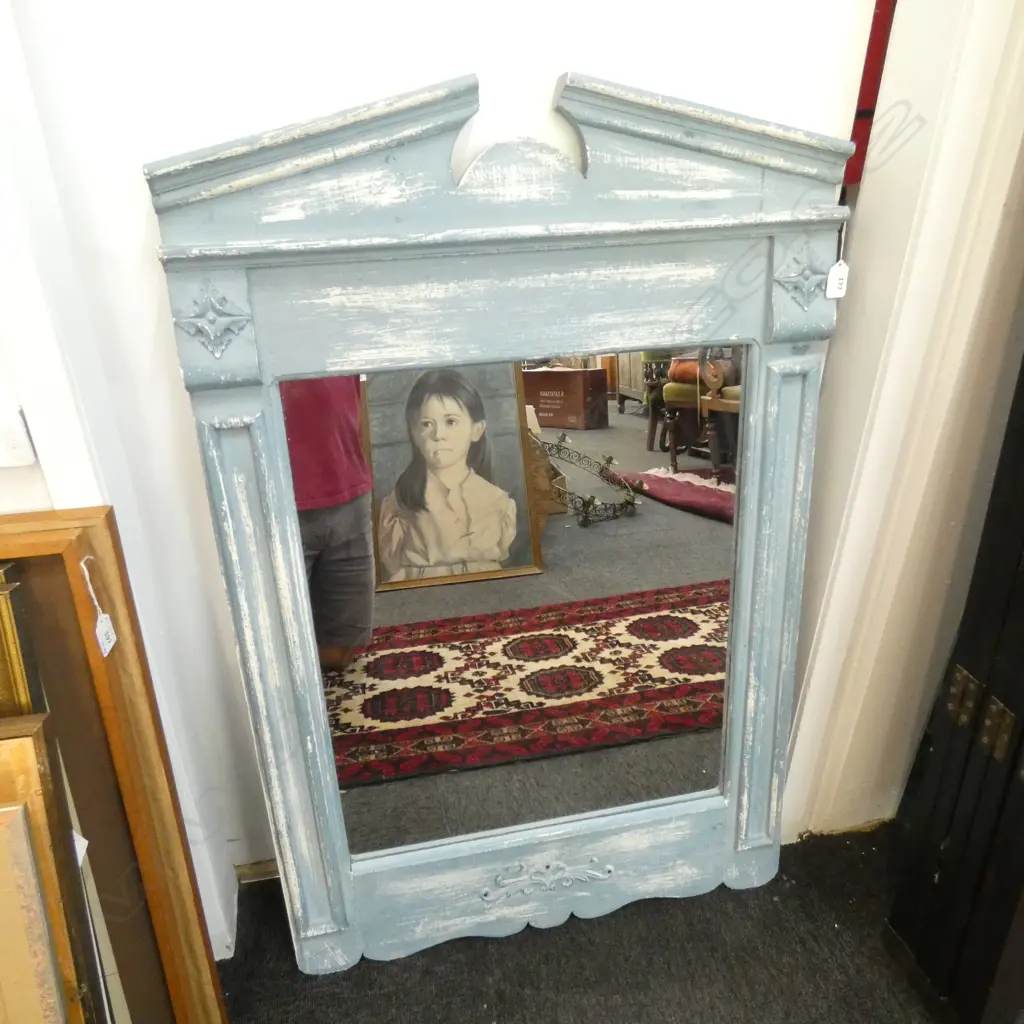 DISTRESSED PAINTED WOODEN FRAMED MIRROR 1000 X 680MM Image 1++