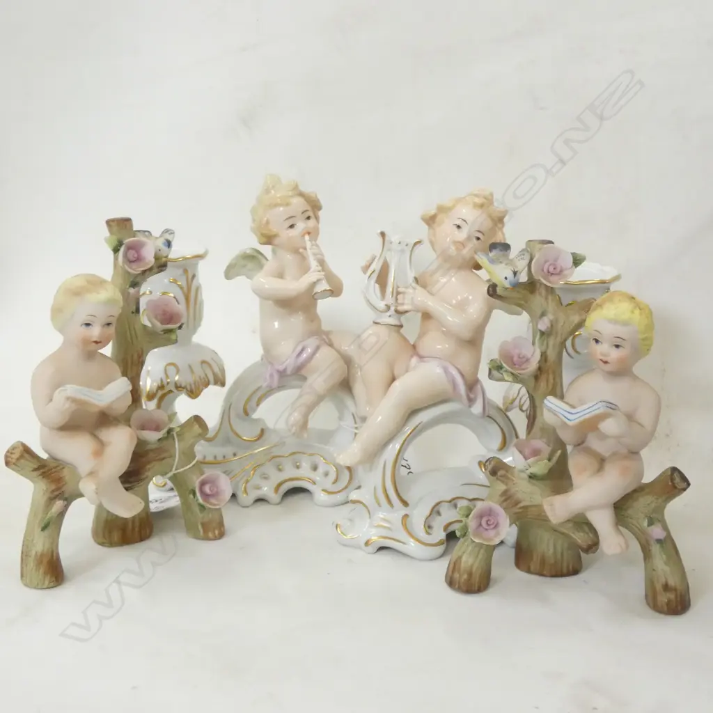 PR KAISER PORCELAIN CHERUB CANDLE HOLDERS (H160MM) + PR BISQUE CHERUB ORNAMENTS (H140MM) Image 1++