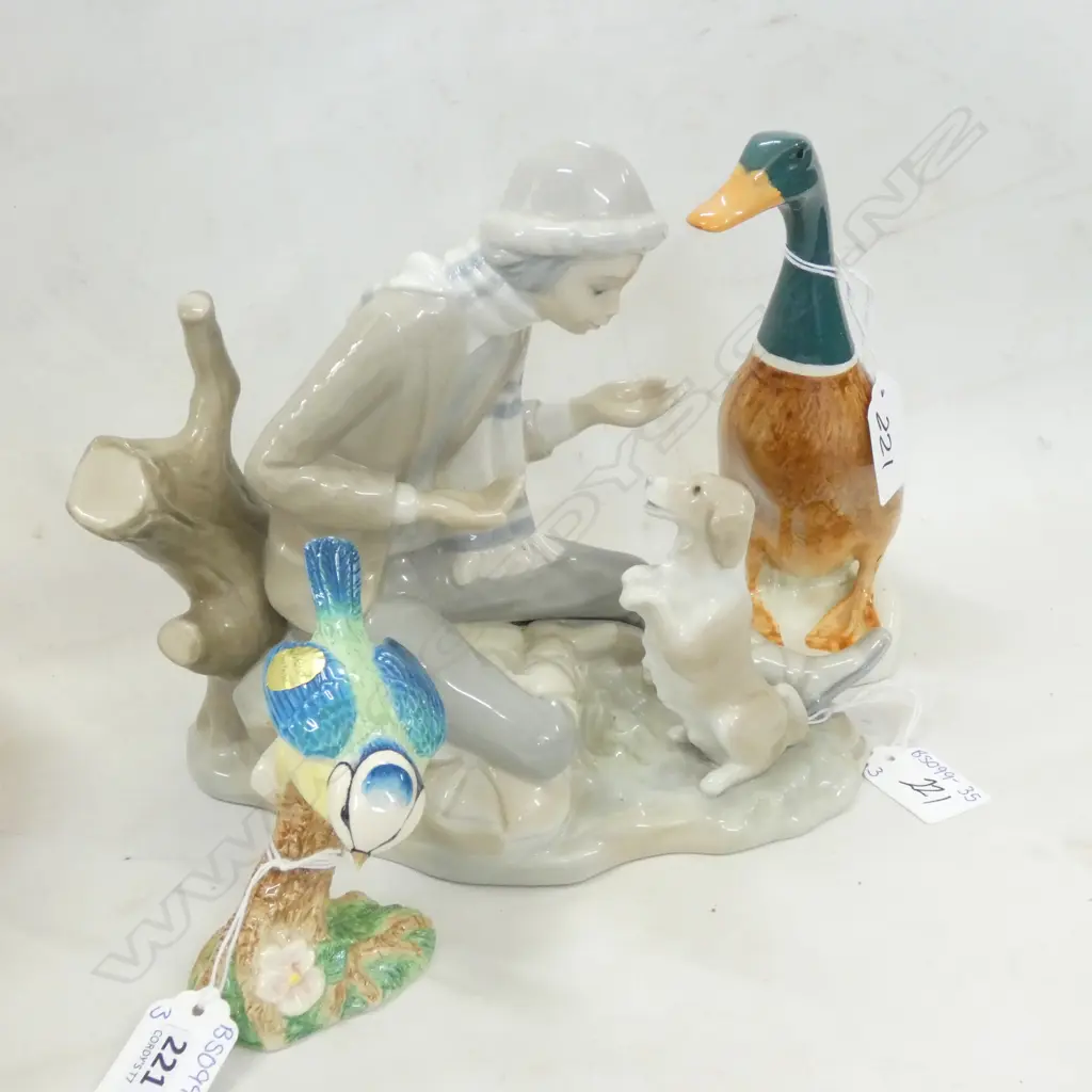 NAO BOY w DOG FIGURINE H. 190MM / BESWICK FINCH & BESWICK DUCK (REPAIRED)  Image 1++