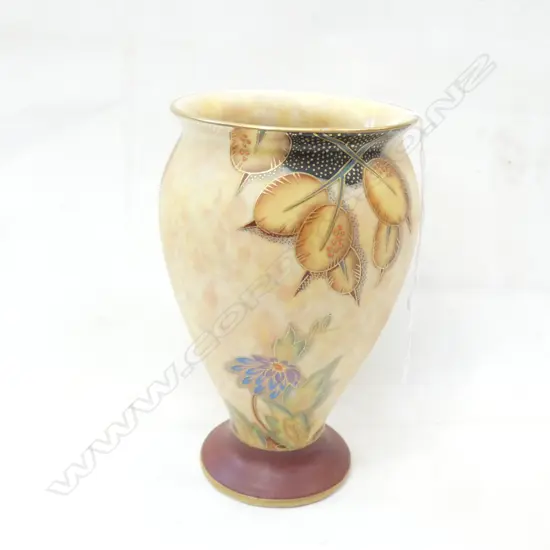 CROWN DEVON ART DECO VASE - ENAMELLED FLOWERS & SPIDER WEB H. 158MM