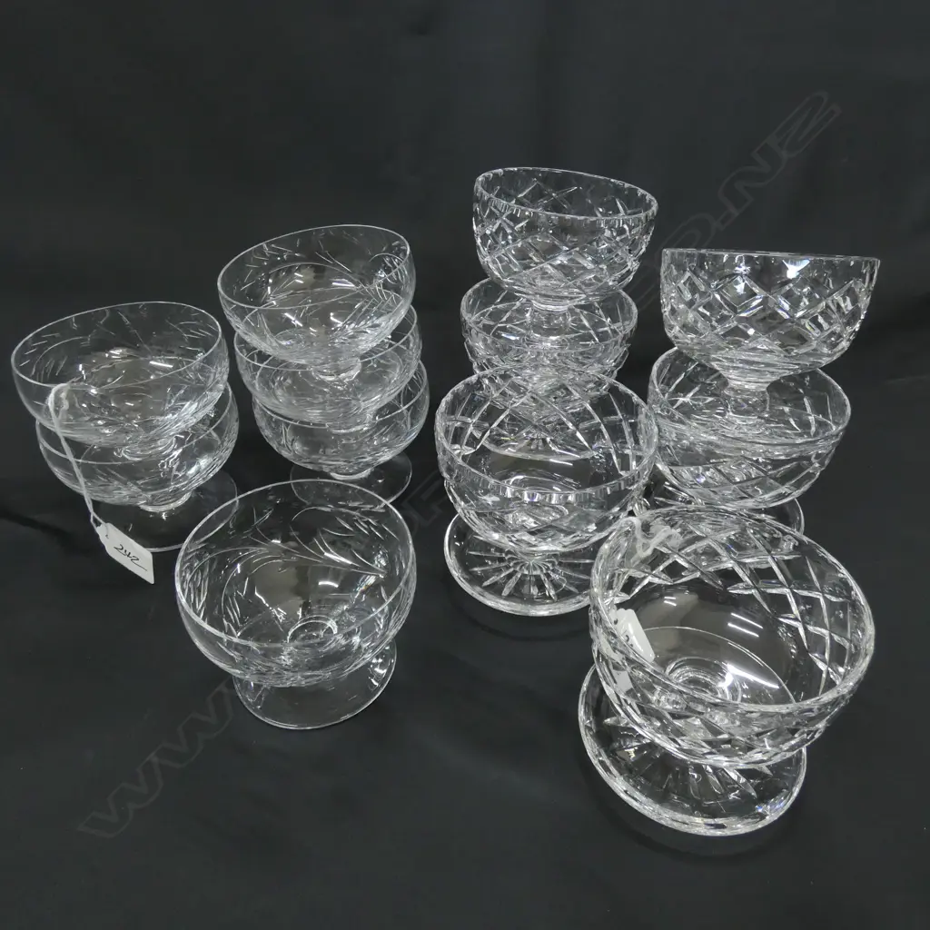 12 CRYSTAL CUT GLASS FOOTED DESSERT BOWLS; 2 SETS OF 6  Image 1++